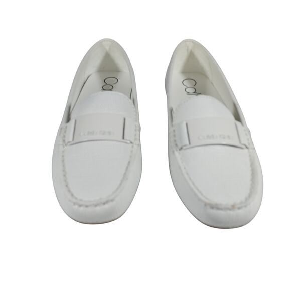 NWOT! CALVIN KLEIN! WHITE GENUINE LEATHER, SNAKESKIN IMPRINT LOAFERS! SZ 7.5M - Picture 4 of 14